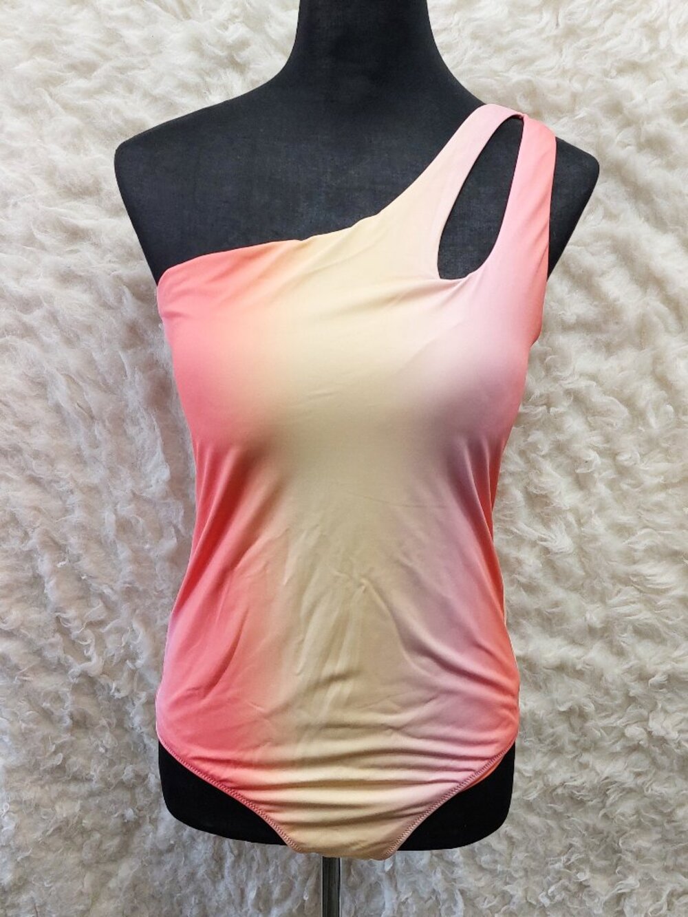 Aerie One Shoulder One Piece Swimsuit  Rainbow Gradient UPF 50 Size L